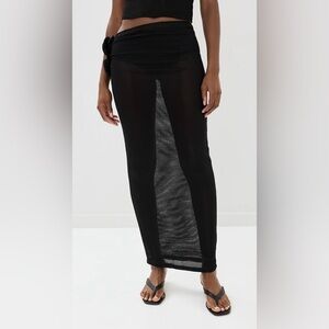 Lioness Black Maxi Skirt Swim Cover Floral Detail Sheer Stretch